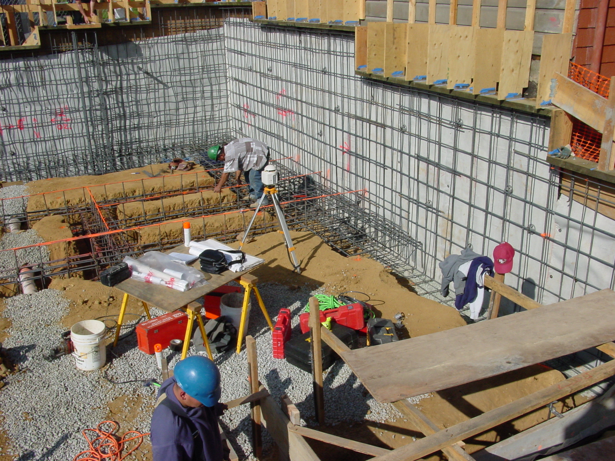Foundation reinforcement and waterproofing installed, and ready for shotcrete