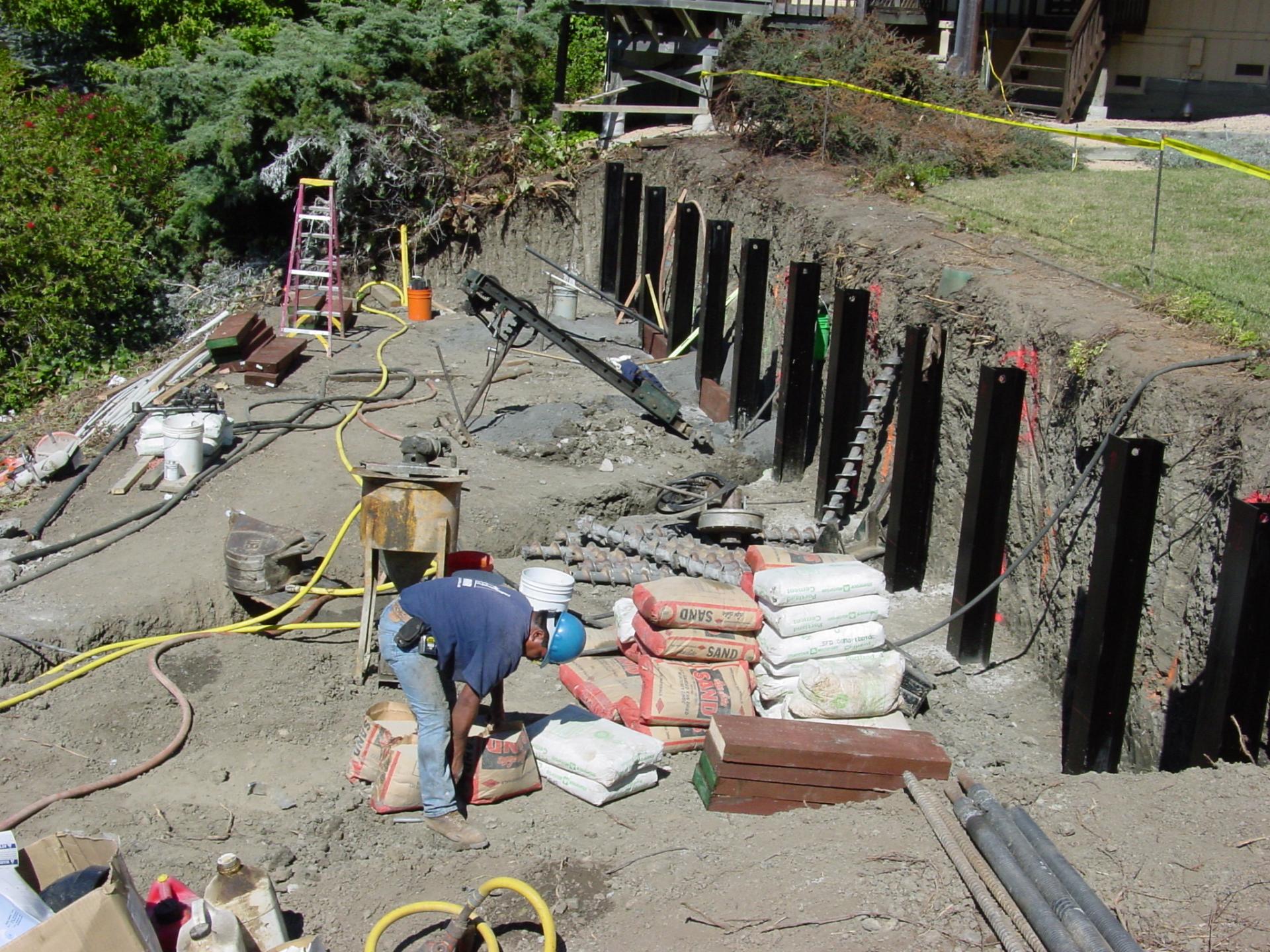 Tied-back soldier beam retaining wall #1